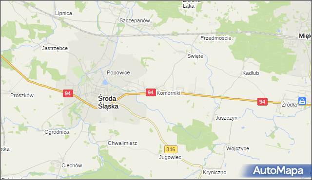 mapa Komorniki gmina Środa Śląska, Komorniki gmina Środa Śląska na mapie Targeo