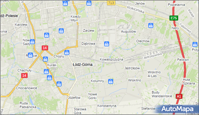 mapa Kowalszczyzna gmina Łódź, Kowalszczyzna gmina Łódź na mapie Targeo
