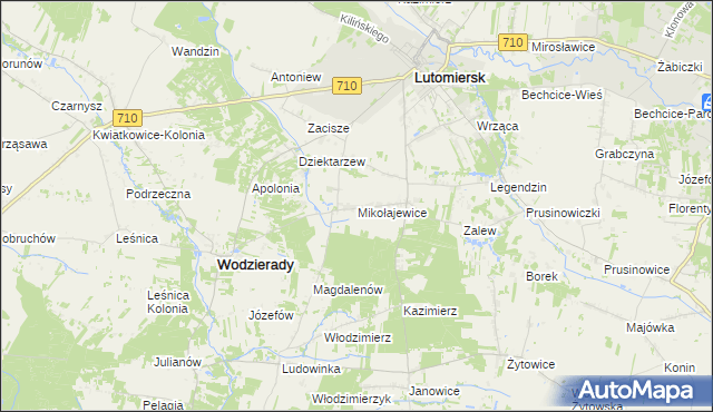 mapa Mikołajewice gmina Lutomiersk, Mikołajewice gmina Lutomiersk na mapie Targeo