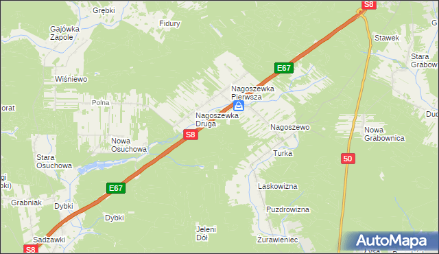 mapa Nagoszewo gmina Brok, Nagoszewo gmina Brok na mapie Targeo