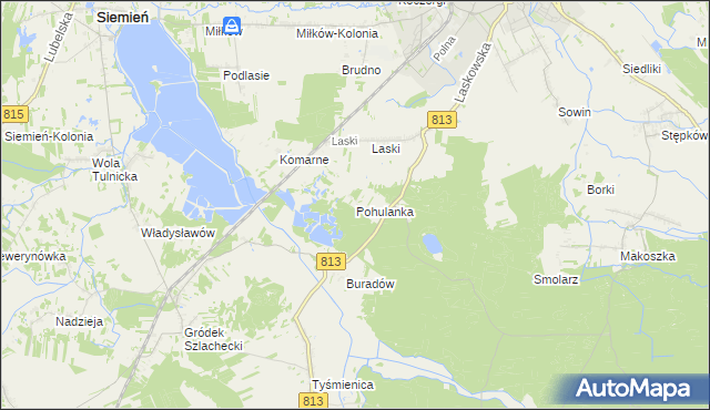 mapa Pohulanka gmina Parczew, Pohulanka gmina Parczew na mapie Targeo