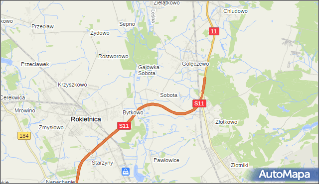 mapa Sobota gmina Rokietnica, Sobota gmina Rokietnica na mapie Targeo