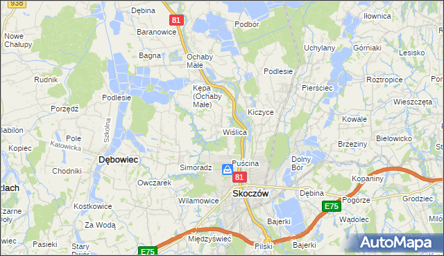 mapa Wiślica gmina Skoczów, Wiślica gmina Skoczów na mapie Targeo