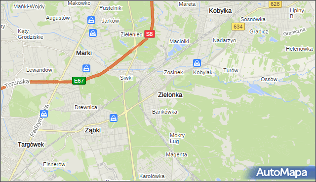 mapa Zielonka powiat wołomiński, Zielonka powiat wołomiński na mapie Targeo