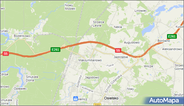 mapa Żołędowo gmina Osielsko, Żołędowo gmina Osielsko na mapie Targeo