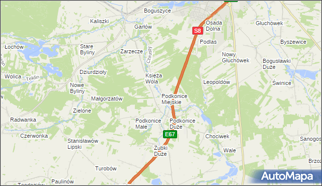 mapa Podkonice Miejskie, Podkonice Miejskie na mapie Targeo