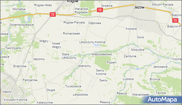 mapa Władysławowo gmina Jeżów, Władysławowo gmina Jeżów na mapie Targeo