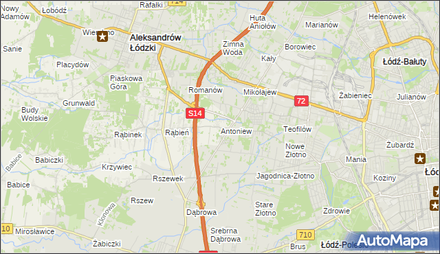 mapa Antoniew gmina Aleksandrów Łódzki, Antoniew gmina Aleksandrów Łódzki na mapie Targeo