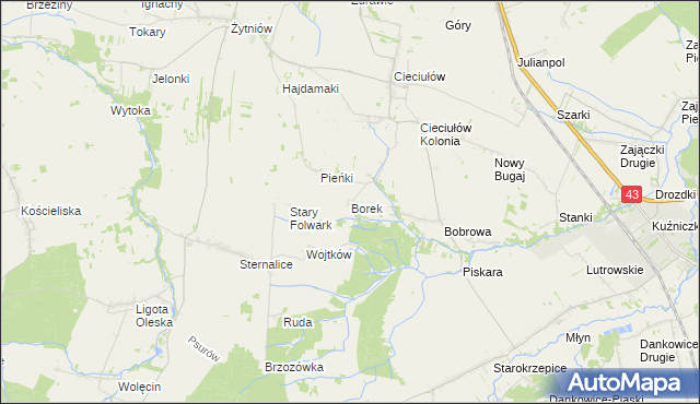 mapa Borek gmina Rudniki, Borek gmina Rudniki na mapie Targeo