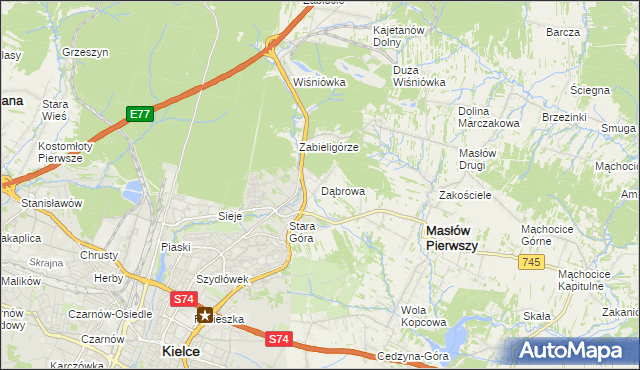 mapa Dąbrowa gmina Masłów, Dąbrowa gmina Masłów na mapie Targeo