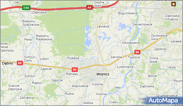 mapa Dębina Zakrzowska, Dębina Zakrzowska na mapie Targeo