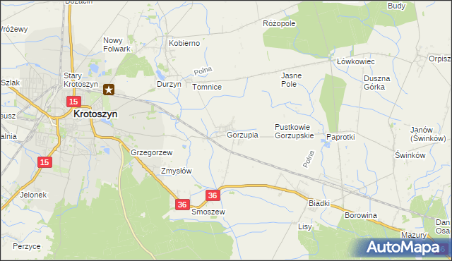 mapa Gorzupia gmina Krotoszyn, Gorzupia gmina Krotoszyn na mapie Targeo