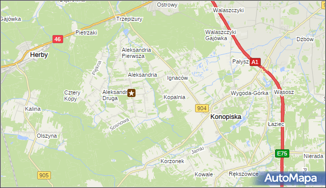 mapa Kopalnia gmina Konopiska, Kopalnia gmina Konopiska na mapie Targeo