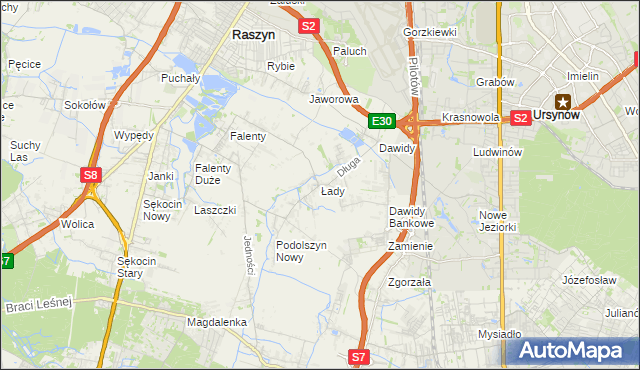 mapa Łady gmina Raszyn, Łady gmina Raszyn na mapie Targeo