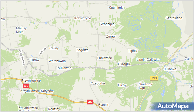 mapa Lusławice gmina Janów, Lusławice gmina Janów na mapie Targeo