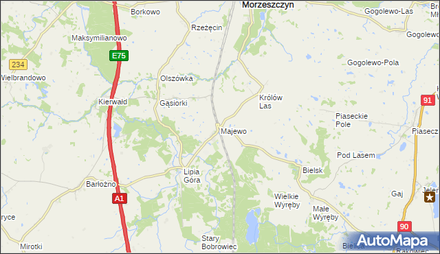 mapa Majewo gmina Morzeszczyn, Majewo gmina Morzeszczyn na mapie Targeo