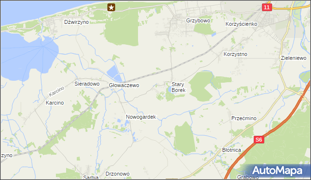 mapa Nowy Borek gmina Kołobrzeg, Nowy Borek gmina Kołobrzeg na mapie Targeo