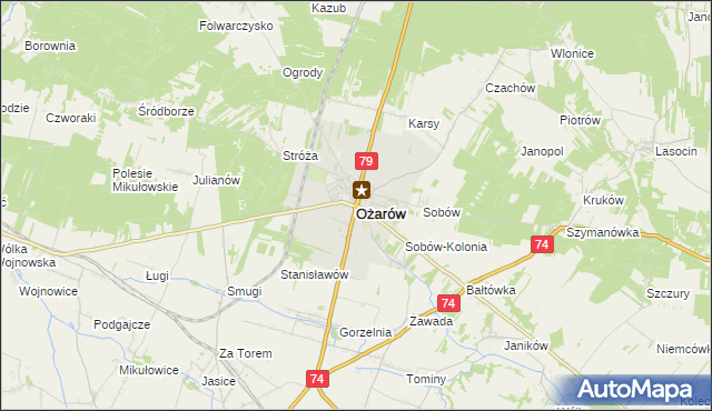 mapa Ożarów powiat opatowski, Ożarów powiat opatowski na mapie Targeo