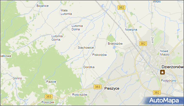 mapa Piskorzów gmina Pieszyce, Piskorzów gmina Pieszyce na mapie Targeo