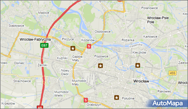 mapa Popowice gmina Wrocław, Popowice gmina Wrocław na mapie Targeo