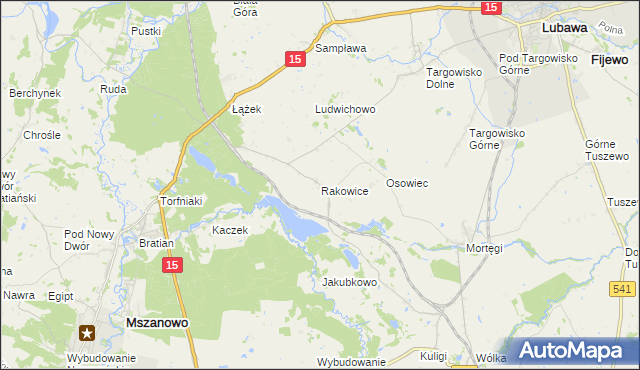 mapa Rakowice gmina Lubawa, Rakowice gmina Lubawa na mapie Targeo