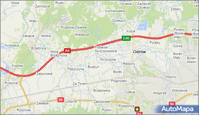 mapa Skrzyszów gmina Ostrów, Skrzyszów gmina Ostrów na mapie Targeo