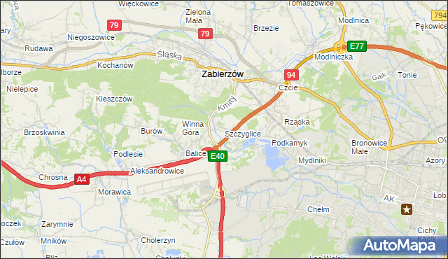 mapa Szczyglice gmina Zabierzów, Szczyglice gmina Zabierzów na mapie Targeo