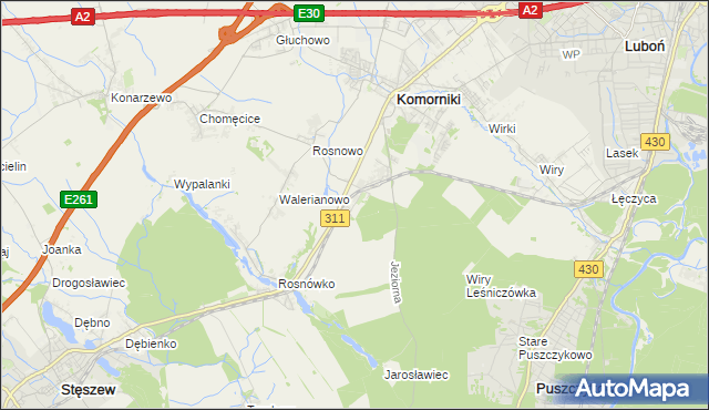 mapa Szreniawa gmina Komorniki, Szreniawa gmina Komorniki na mapie Targeo