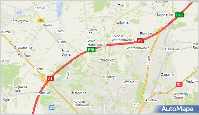 mapa Antoniów gmina Mykanów, Antoniów gmina Mykanów na mapie Targeo