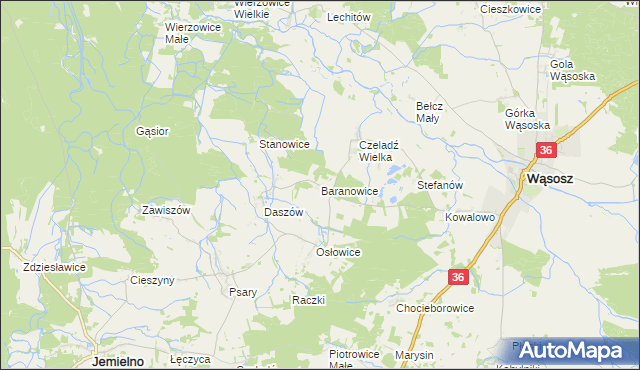 mapa Baranowice gmina Wąsosz, Baranowice gmina Wąsosz na mapie Targeo