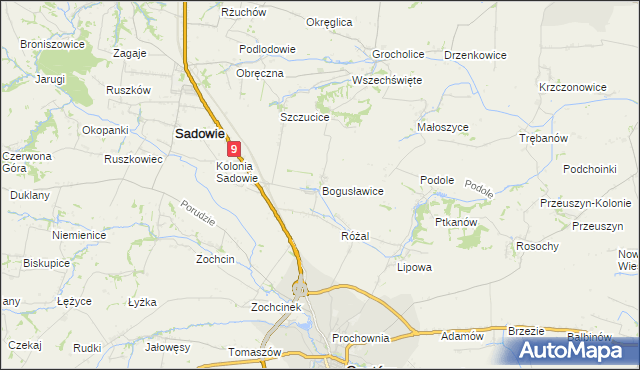 mapa Bogusławice gmina Sadowie, Bogusławice gmina Sadowie na mapie Targeo