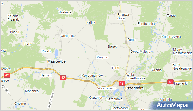 mapa Korytno gmina Masłowice, Korytno gmina Masłowice na mapie Targeo