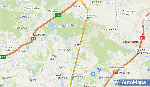 mapa Łazy gmina Lesznowola, Łazy gmina Lesznowola na mapie Targeo