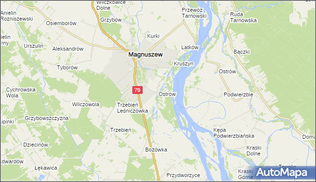 mapa Ostrów gmina Magnuszew, Ostrów gmina Magnuszew na mapie Targeo