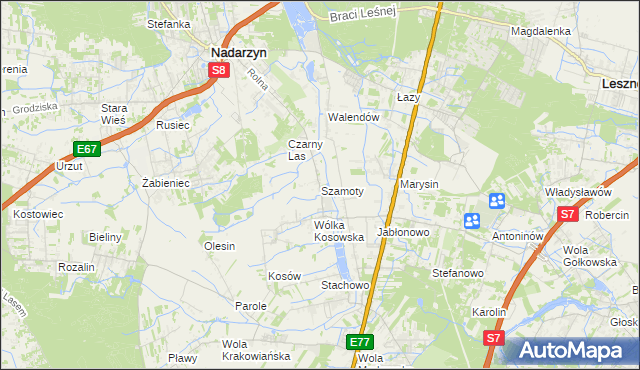 mapa Szamoty gmina Nadarzyn, Szamoty gmina Nadarzyn na mapie Targeo