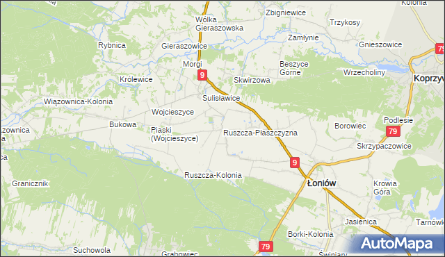 mapa Ruszcza-Płaszczyzna, Ruszcza-Płaszczyzna na mapie Targeo
