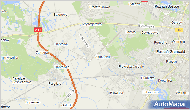 mapa Skórzewo gmina Dopiewo, Skórzewo gmina Dopiewo na mapie Targeo