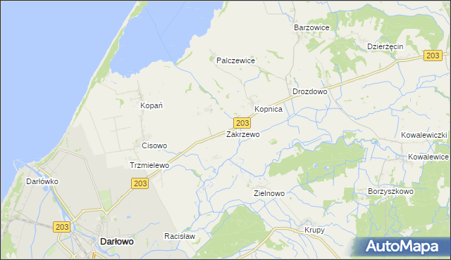 mapa Zakrzewo gmina Darłowo, Zakrzewo gmina Darłowo na mapie Targeo