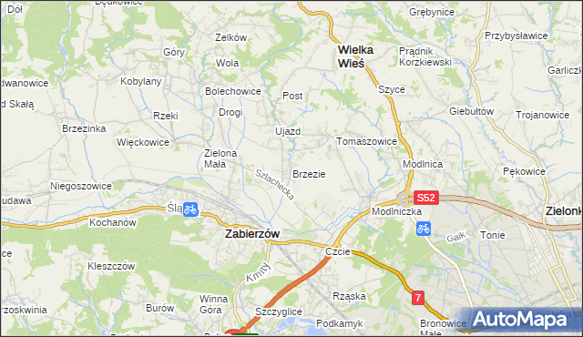 mapa Brzezie gmina Zabierzów, Brzezie gmina Zabierzów na mapie Targeo