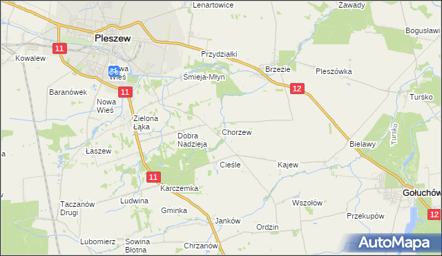 mapa Chorzew gmina Pleszew, Chorzew gmina Pleszew na mapie Targeo