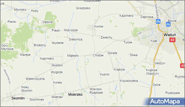 mapa Chotów gmina Mokrsko, Chotów gmina Mokrsko na mapie Targeo