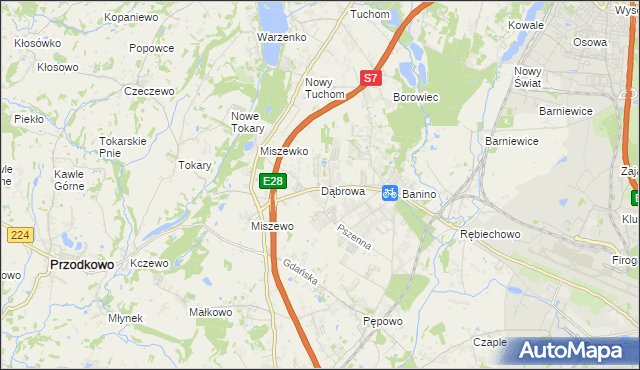 mapa Dąbrowa gmina Żukowo, Dąbrowa gmina Żukowo na mapie Targeo