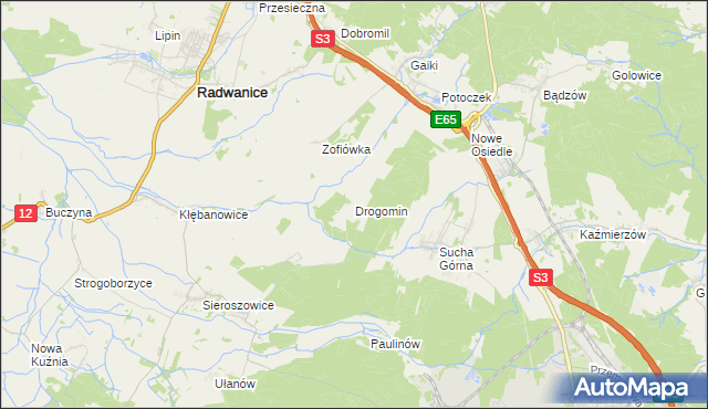 mapa Drogomin gmina Jerzmanowa, Drogomin gmina Jerzmanowa na mapie Targeo