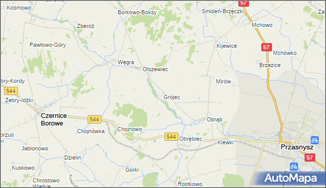 mapa Grójec gmina Czernice Borowe, Grójec gmina Czernice Borowe na mapie Targeo