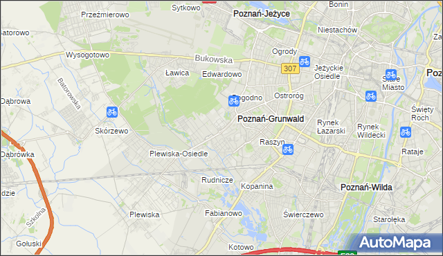 mapa Grunwald gmina Poznań, Grunwald gmina Poznań na mapie Targeo