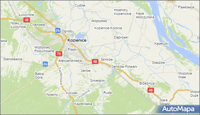 mapa Janików gmina Kozienice, Janików gmina Kozienice na mapie Targeo