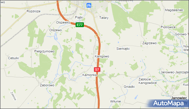 mapa Kanigowo gmina Nidzica, Kanigowo gmina Nidzica na mapie Targeo