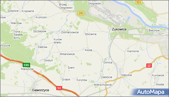 mapa Kłoda gmina Żukowice, Kłoda gmina Żukowice na mapie Targeo