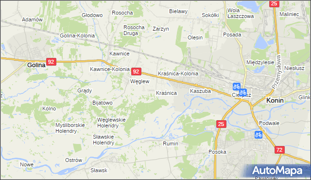 mapa Kraśnica gmina Golina, Kraśnica gmina Golina na mapie Targeo
