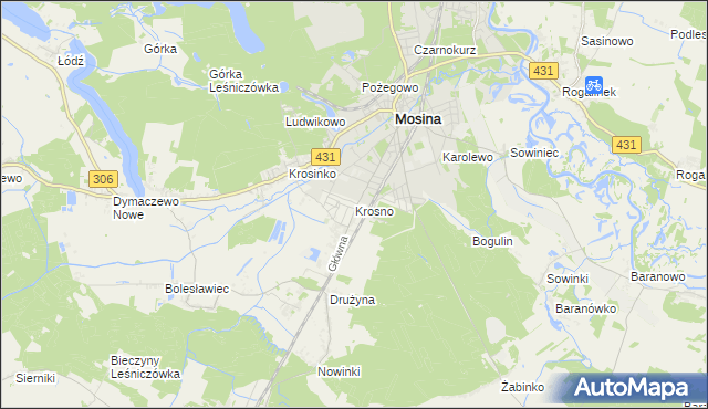 mapa Krosno gmina Mosina, Krosno gmina Mosina na mapie Targeo